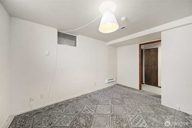 spare room featuring visible vents and a wall mounted air conditioner