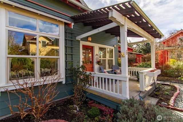 exterior space featuring a pergola