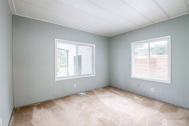 carpeted spare room featuring visible vents