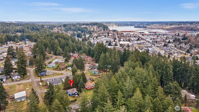 drone / aerial view with a view of trees