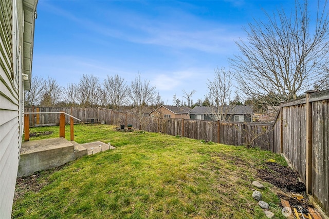 view of yard with a fenced backyard