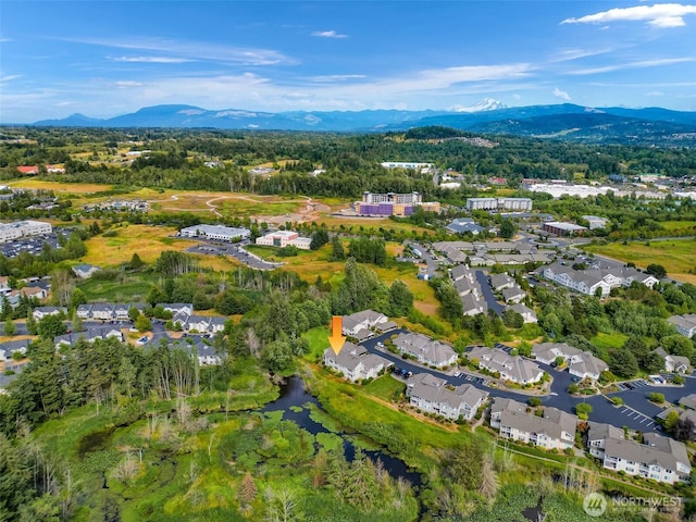 bird's eye view with a residential view and a mountain view