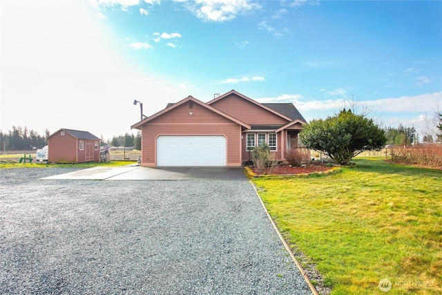 view of front of home with a garage, concrete driveway, and a front yard