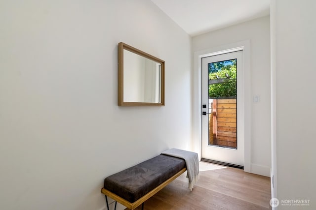 entryway with wood finished floors