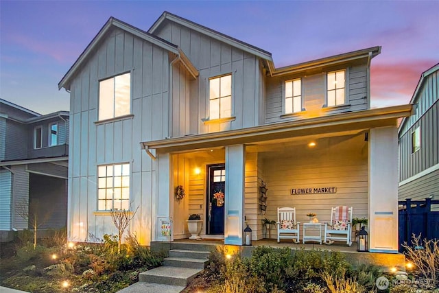 view of front of home featuring a porch and board and batten siding