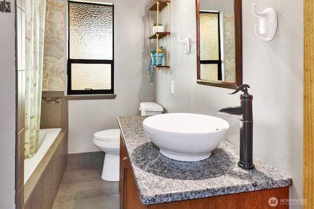 full bathroom featuring toilet and vanity