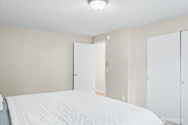 bedroom featuring a closet and a textured ceiling