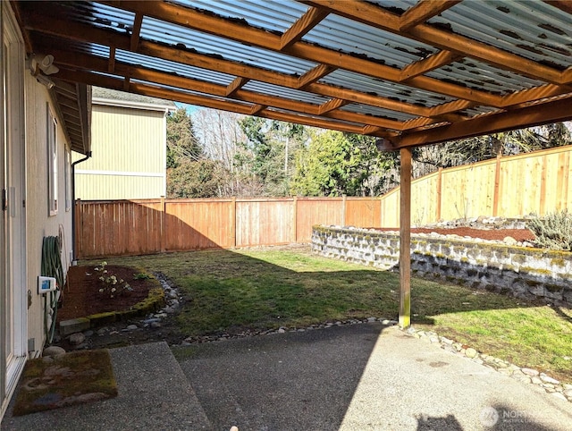 view of yard featuring a fenced backyard and a patio