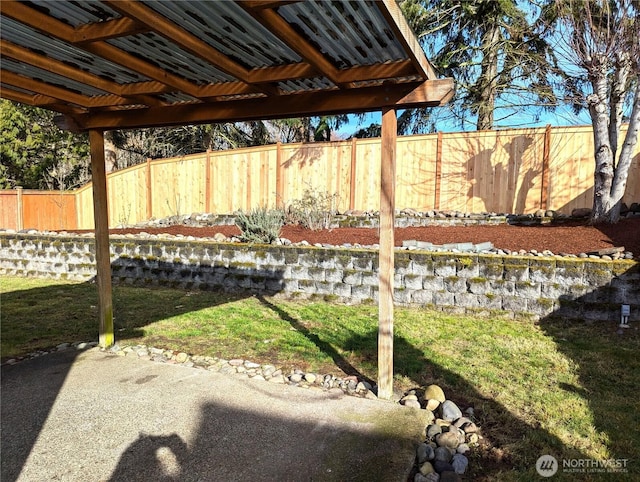 view of yard featuring a patio and a fenced backyard