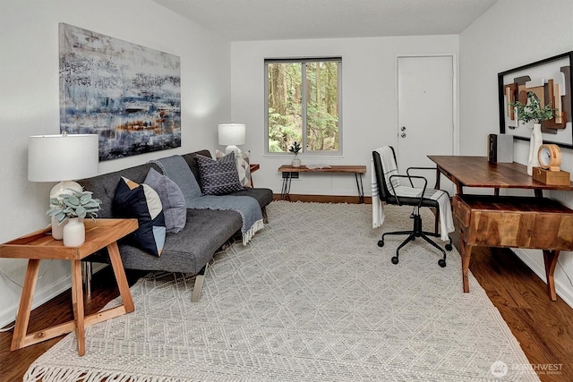 office with baseboards and wood finished floors