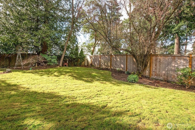 view of yard featuring a fenced backyard