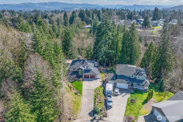 bird's eye view featuring a view of trees