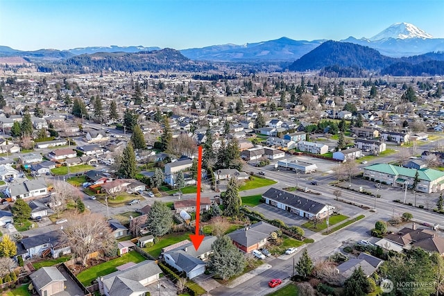 birds eye view of property with a residential view and a mountain view