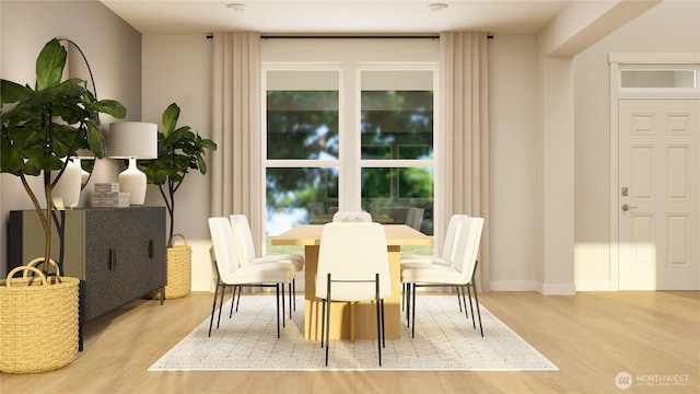 dining room with baseboards and wood finished floors