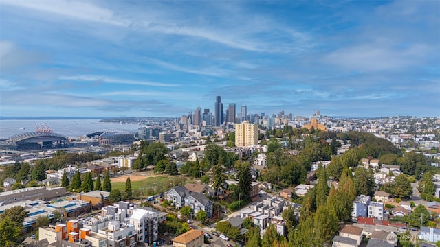 bird's eye view with a view of city and a water view