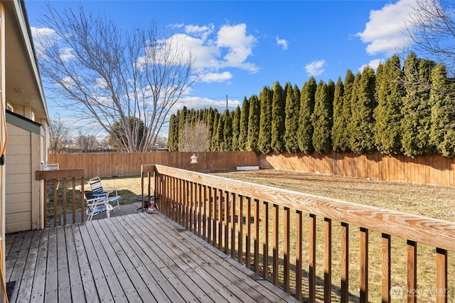 deck with a fenced backyard