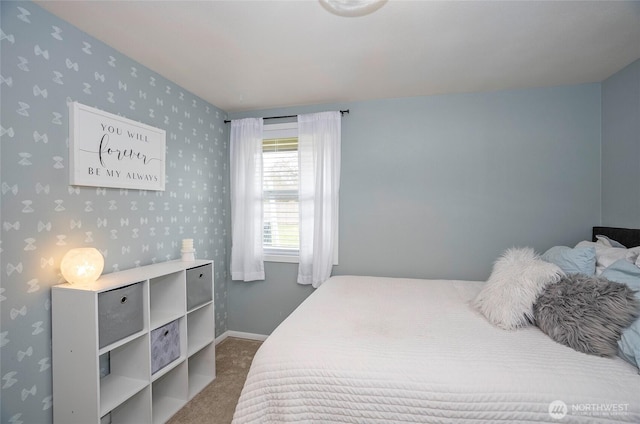 10103 Kline St SW, Lakewood, WA 98499 - bedroom featuring wallpapered walls, carpet, and baseboards