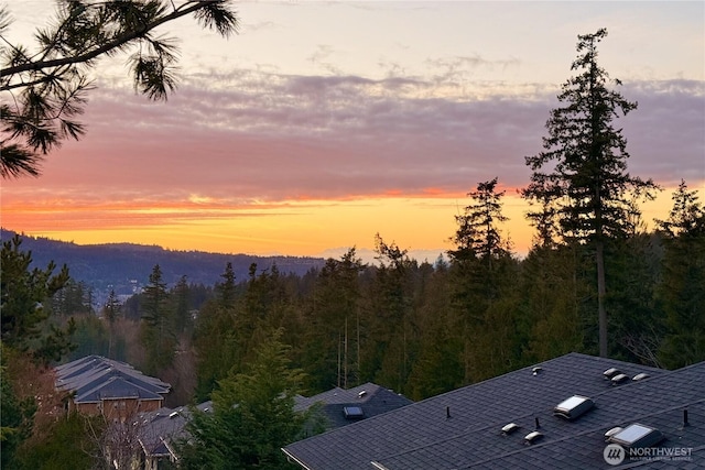 view of mountain feature featuring a wooded view