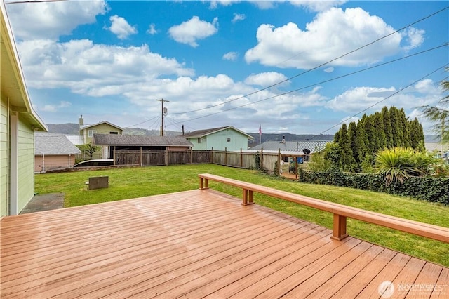 deck featuring a yard and a fenced backyard