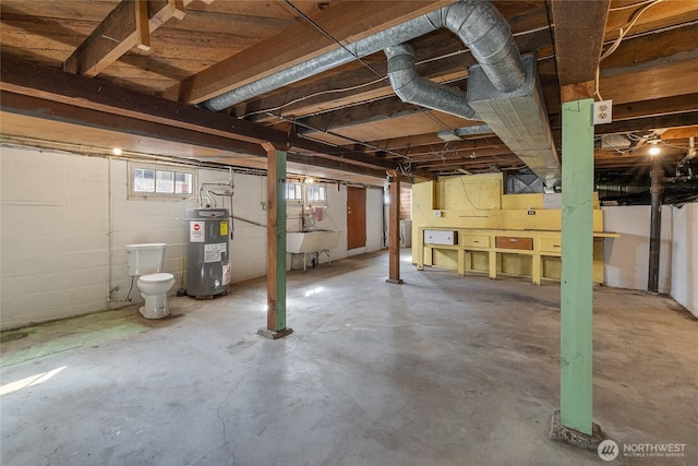 basement featuring water heater