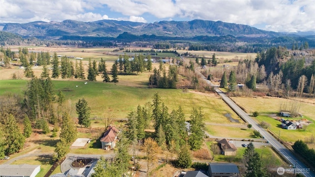 birds eye view of property with a rural view and a mountain view