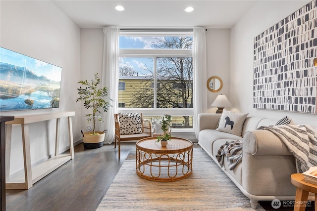 living area featuring recessed lighting and wood finished floors