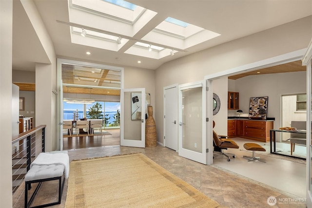 entrance foyer with recessed lighting and french doors