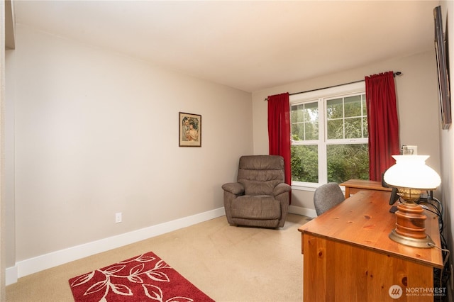 sitting room with carpet flooring and baseboards