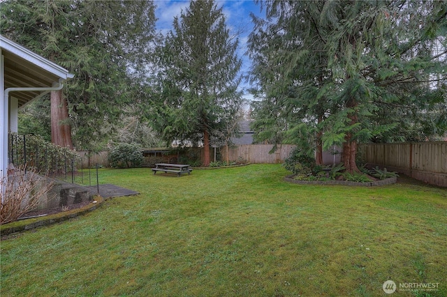 view of yard with a fenced backyard