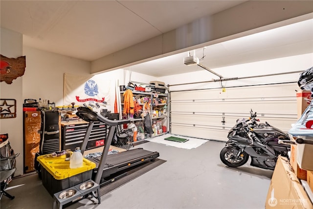 garage with a garage door opener