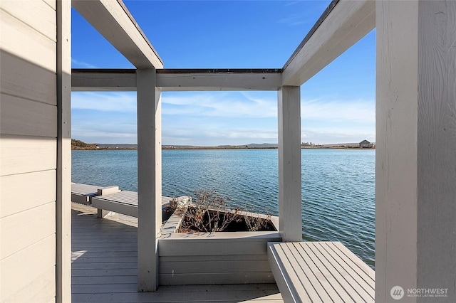 dock area with a water view