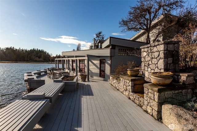 deck with a water view