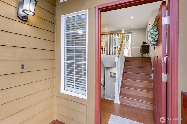 interior space with recessed lighting and wood finished floors