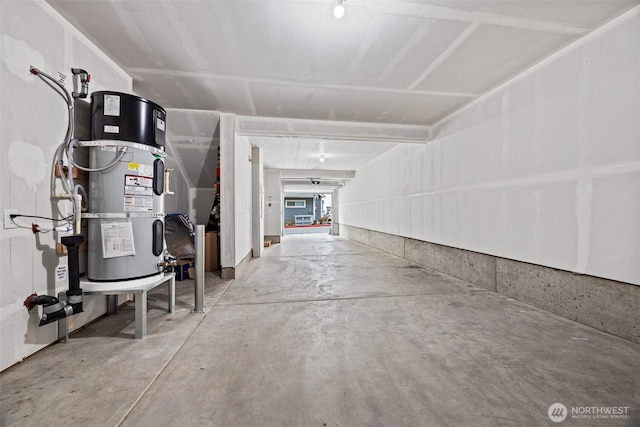 garage with strapped water heater