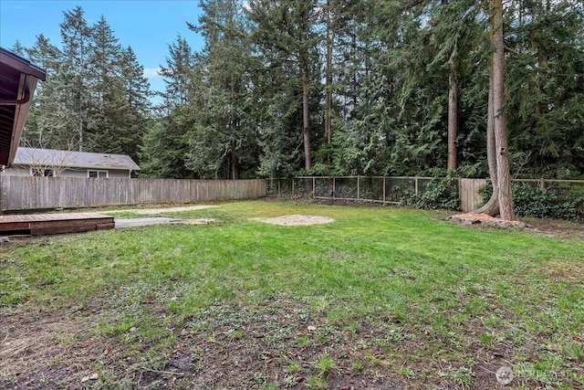 view of yard with a fenced backyard