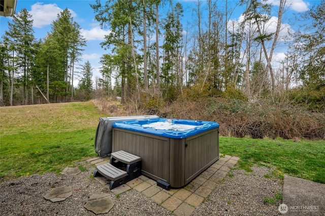 view of yard featuring a hot tub