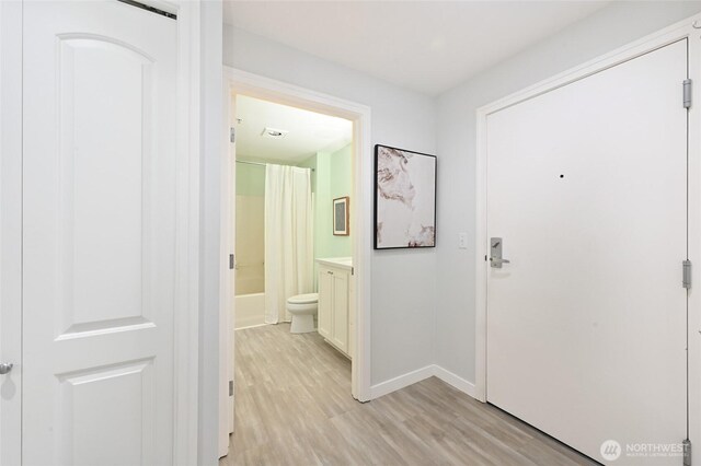 entryway featuring baseboards and light wood-style floors