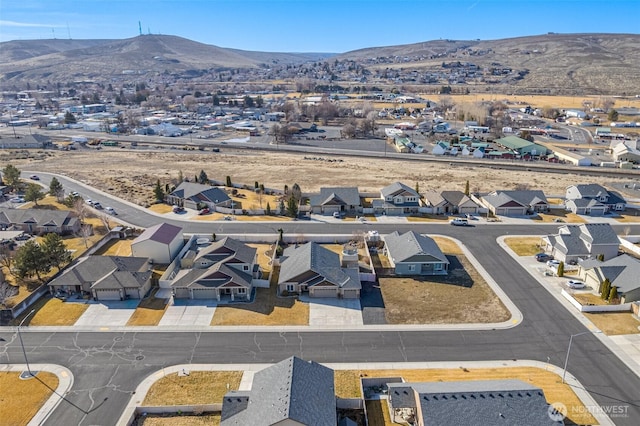 aerial view featuring a residential view and a mountain view