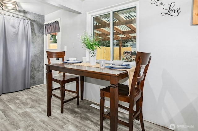 dining area featuring light wood finished floors