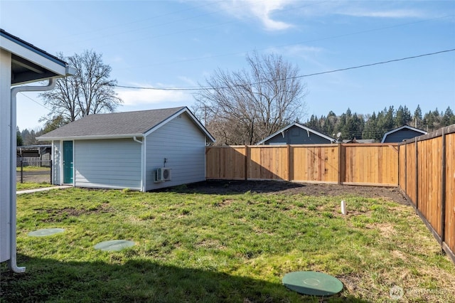 view of yard with a fenced backyard