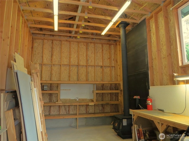 basement with a workshop area