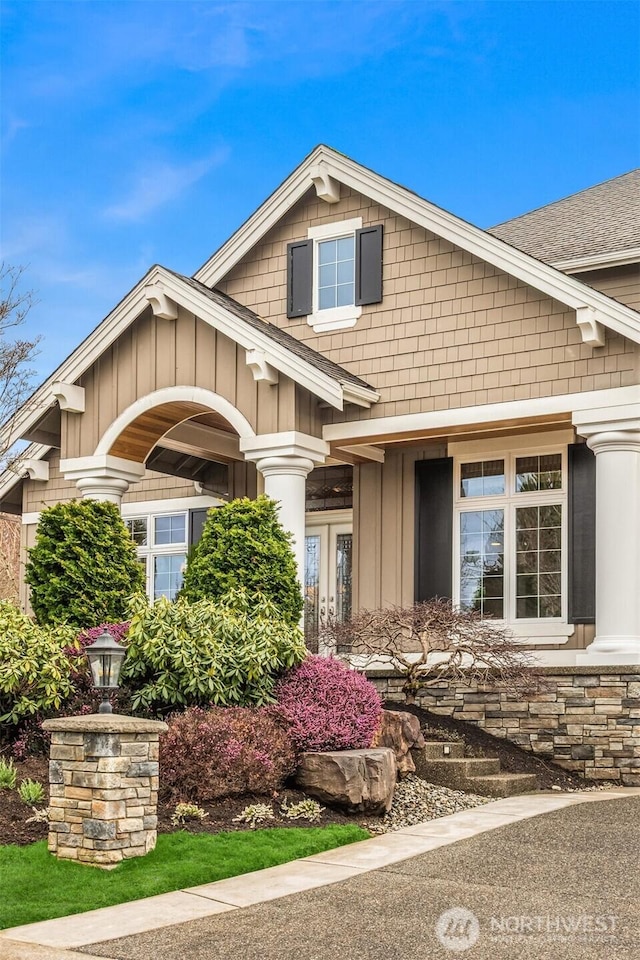 view of front facade featuring board and batten siding