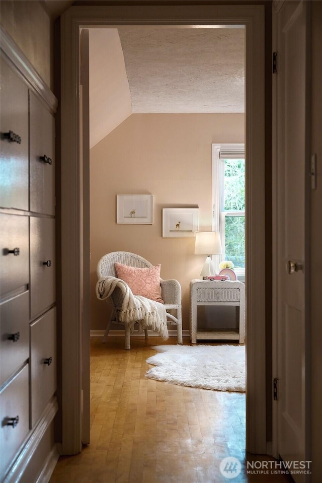 sitting room with lofted ceiling