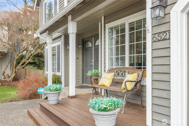 wooden deck with covered porch