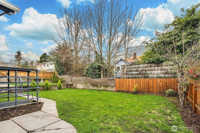 view of yard featuring a fenced backyard