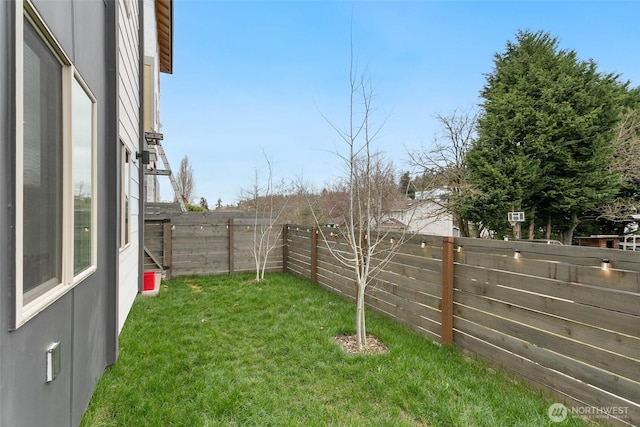 view of yard featuring a fenced backyard