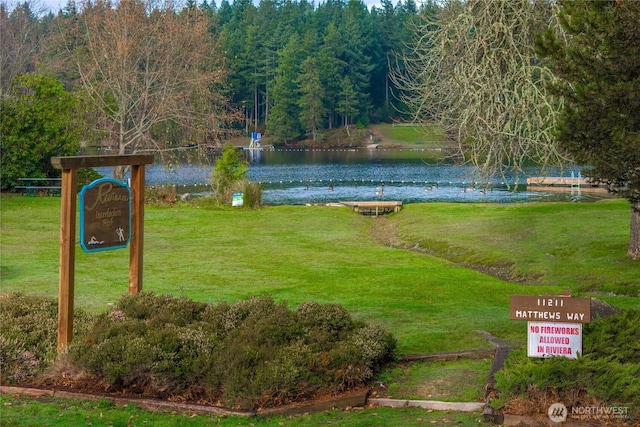 view of home's community featuring a yard and a water view