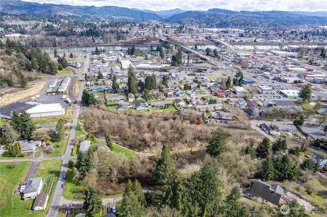 bird's eye view featuring a water and mountain view