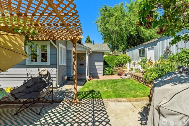 view of patio / terrace featuring a pergola