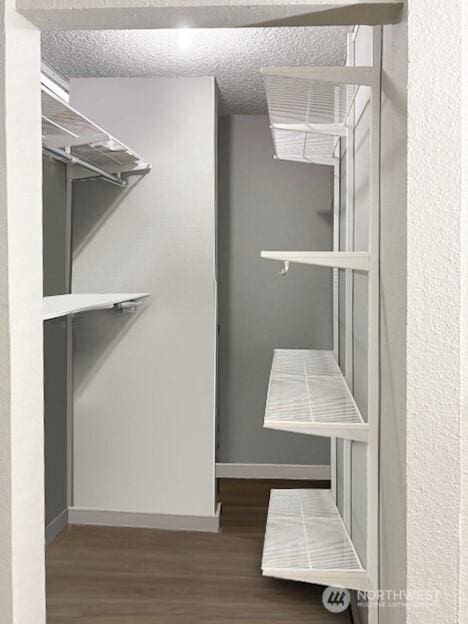 walk in closet with wood finished floors